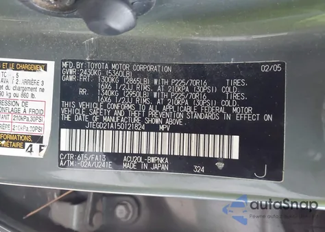 2005 Toyota Highlander z USA, uszkodzony, nr VIN JTEGD21A150121824